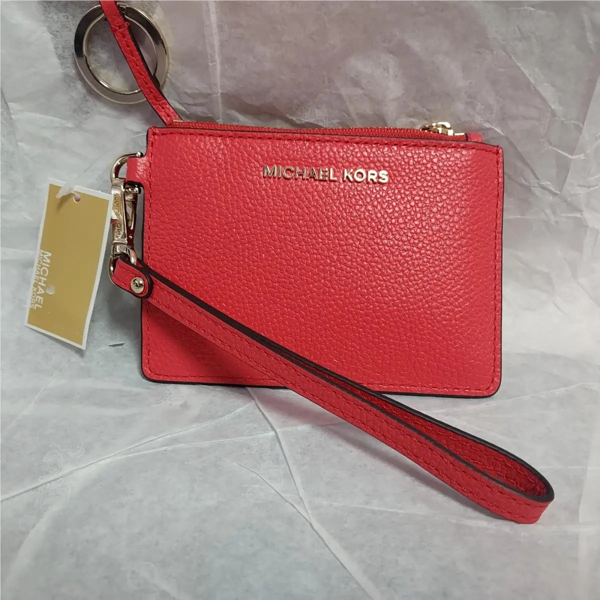 Leather Jet Set Small ID Chain Card Holder Coin Purse Danlia Orange by Michael Kors