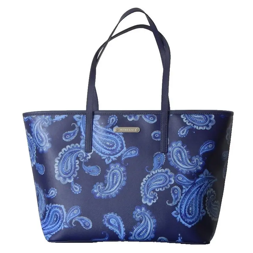 Michael Kors Emry Admiral Blue Paisley Print Top Zip Large Tote Bag