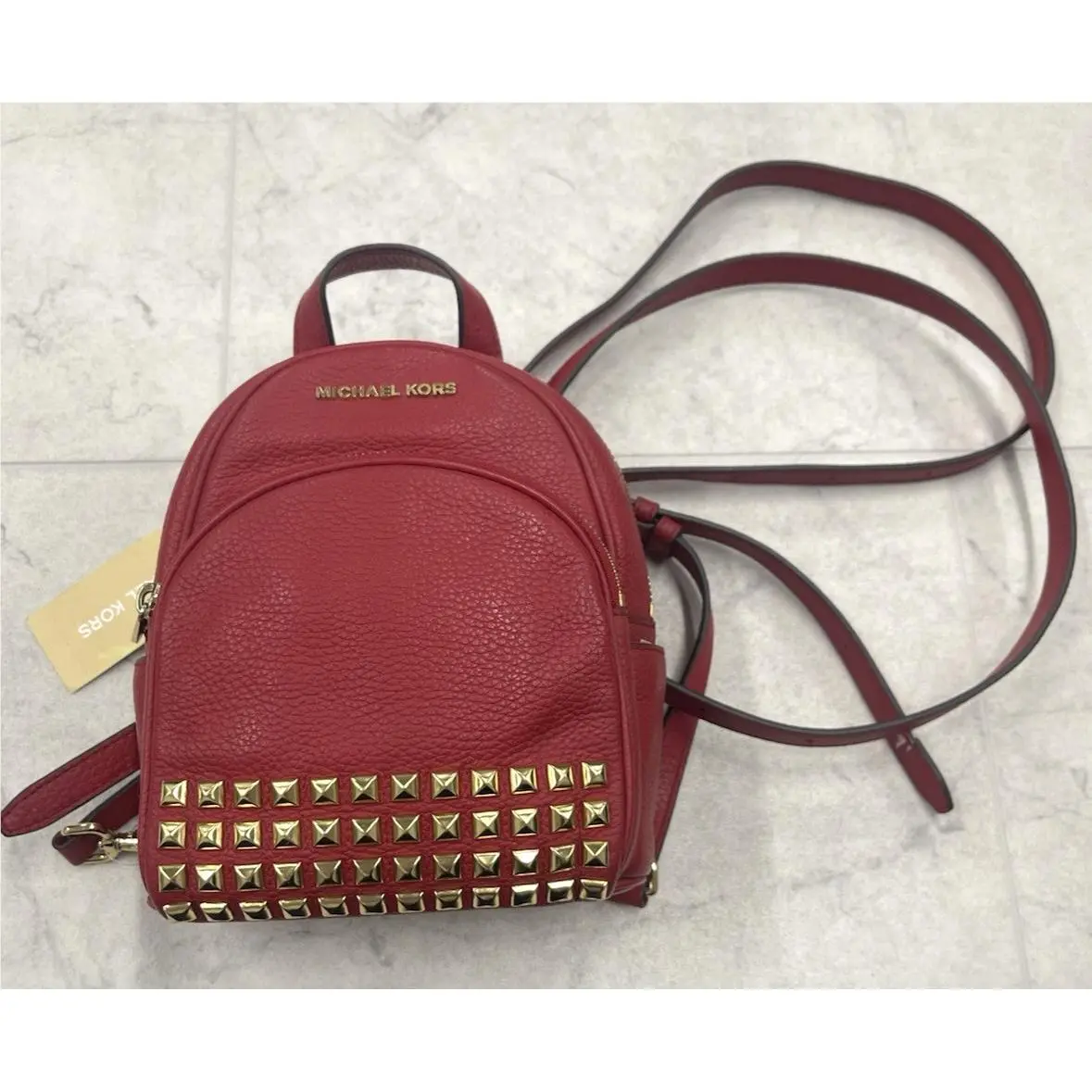 Michael Kors Abbey Mini Studded Backpack In Red