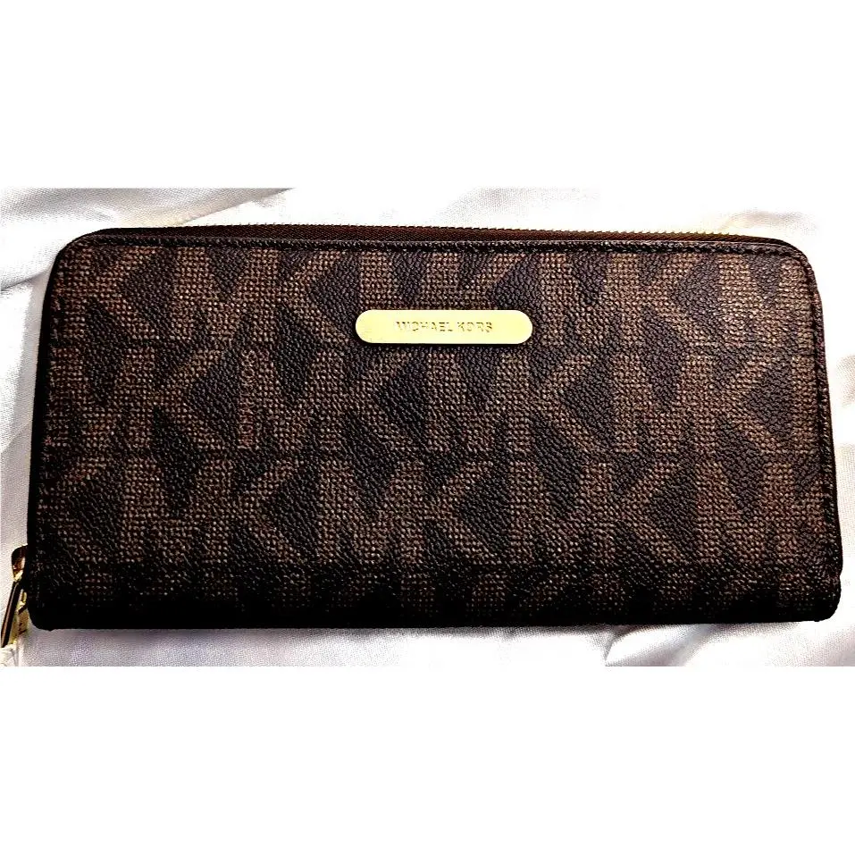 Michael Kors Jet Set Travel Large Logo Quarter-zip Wallet Brown 34H1GGFZ3B