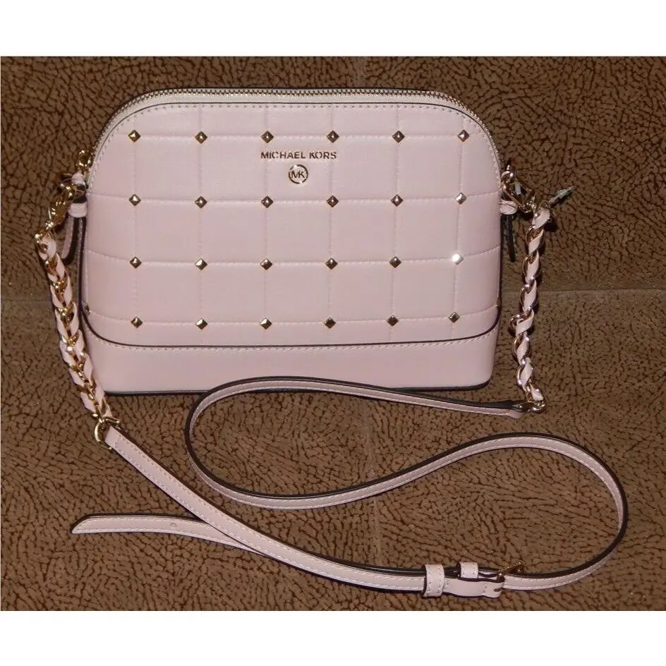 Michael Kors Jet Set Charm LG Dome Crossbody Studs Quilted Leather Bag Rose