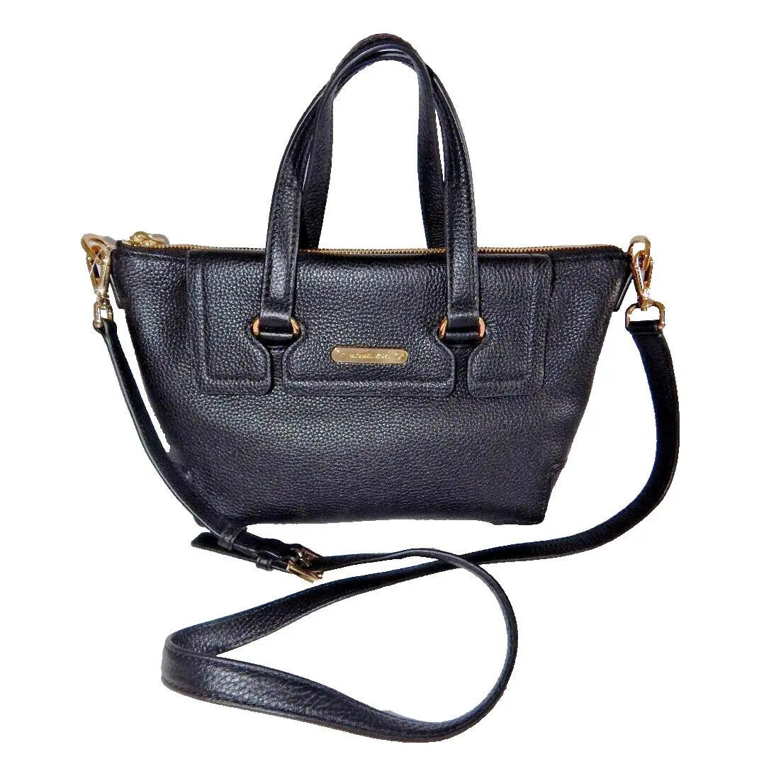 Michael Kors Mackenzie Pebbled Leather Top Zip Satchel Crossbody Bag Black