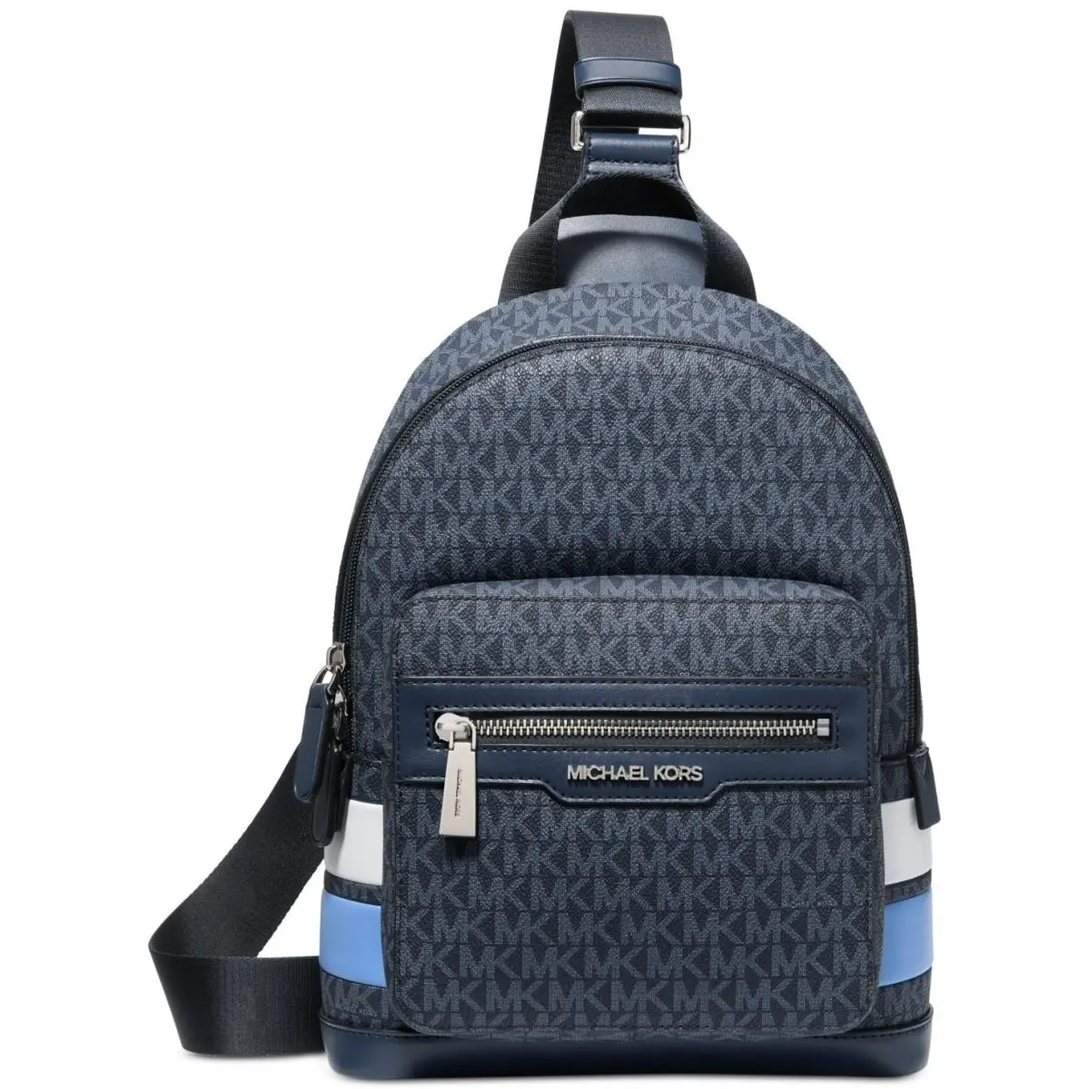 Michael Kors Malone Men`s Leather Logo Dome Sling Backpack - Blue