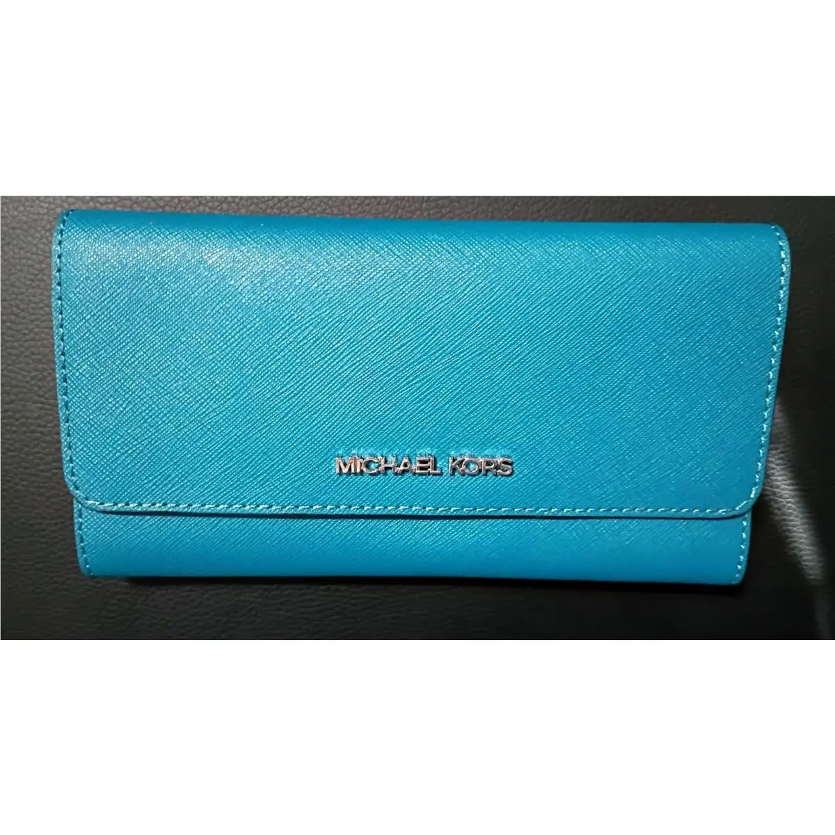 Michael Kors Jet Set Travel Wallet Large Trifold MK Teal Saffiano Leather