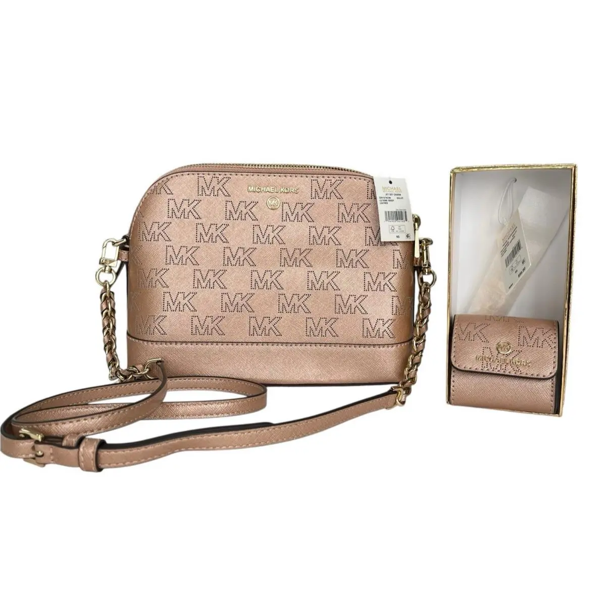 Michael Kors Jet Set Charm Lg Dome Crossbody Bag Airpods Case Ballet Pink