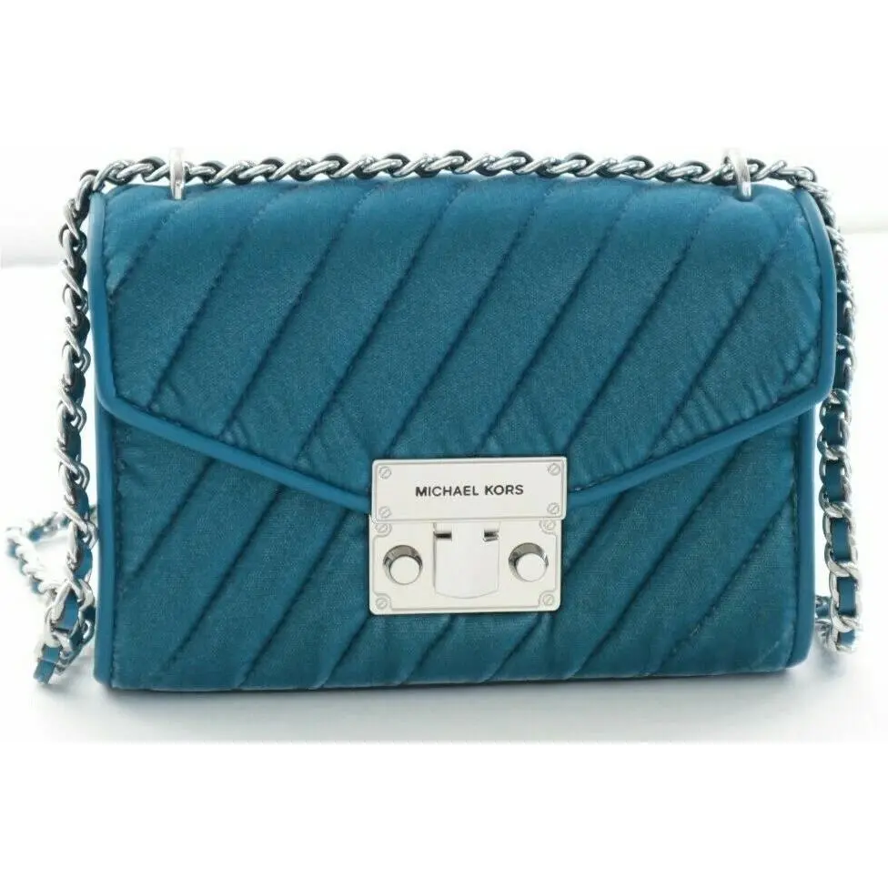 Michael Kors Rose Quilted Small Shoulder Flap Crossbody Bag Lagoon Velvet