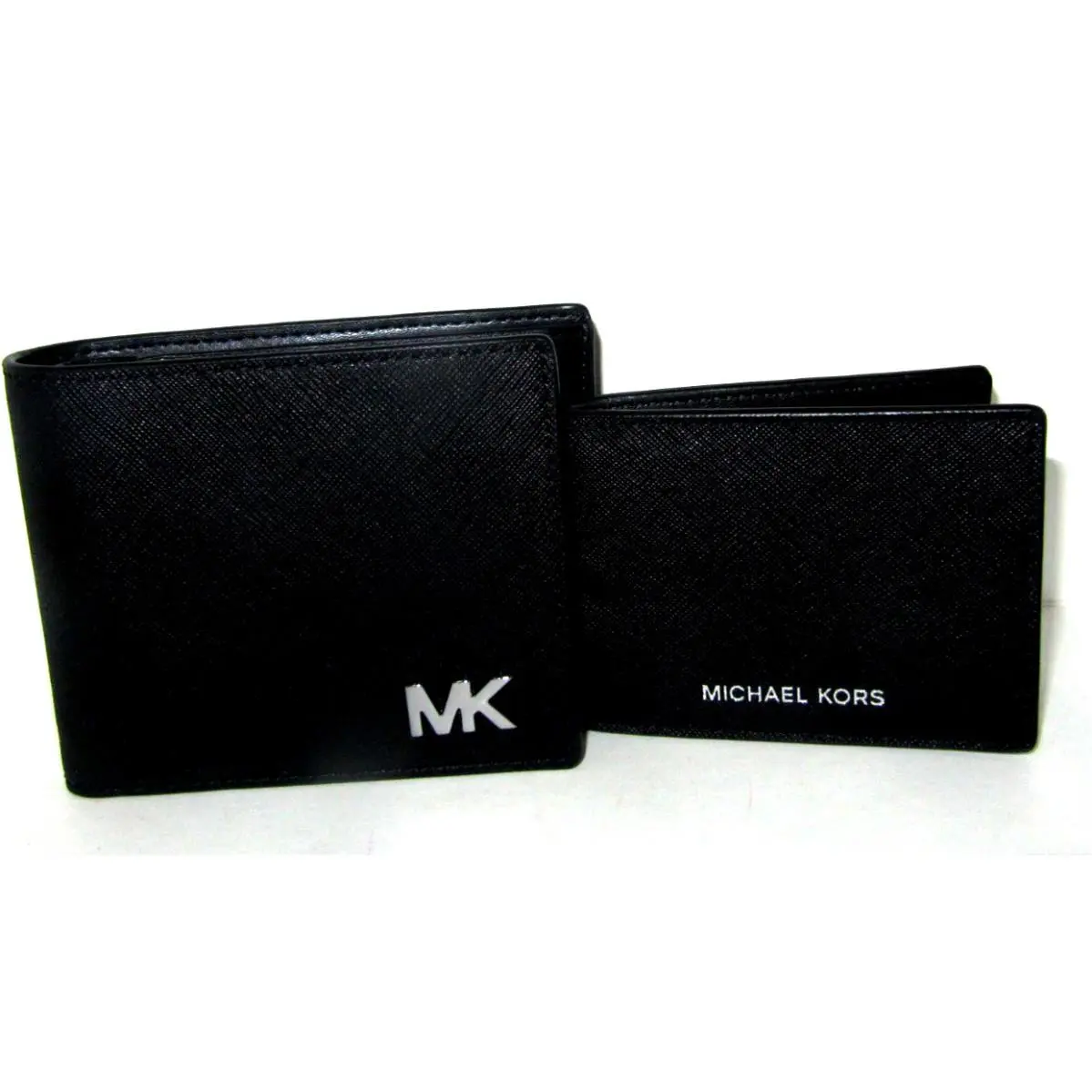Michael Kors Cooper Black Men`s Leather 2 Piece Billfold Pass Case Wallet