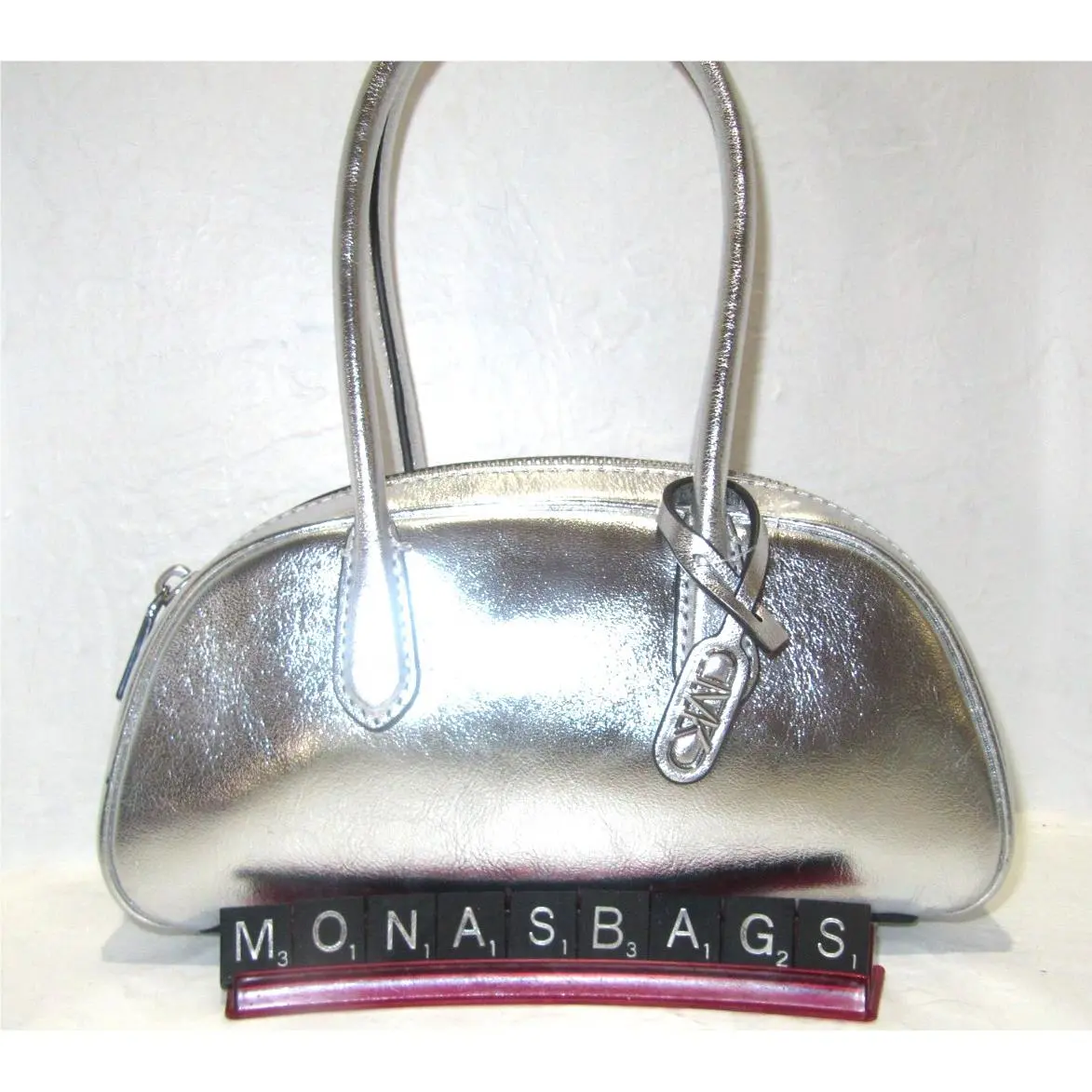 Michael Kors Lulu Small Mini Duffle Satchel Silver Leather Bag
