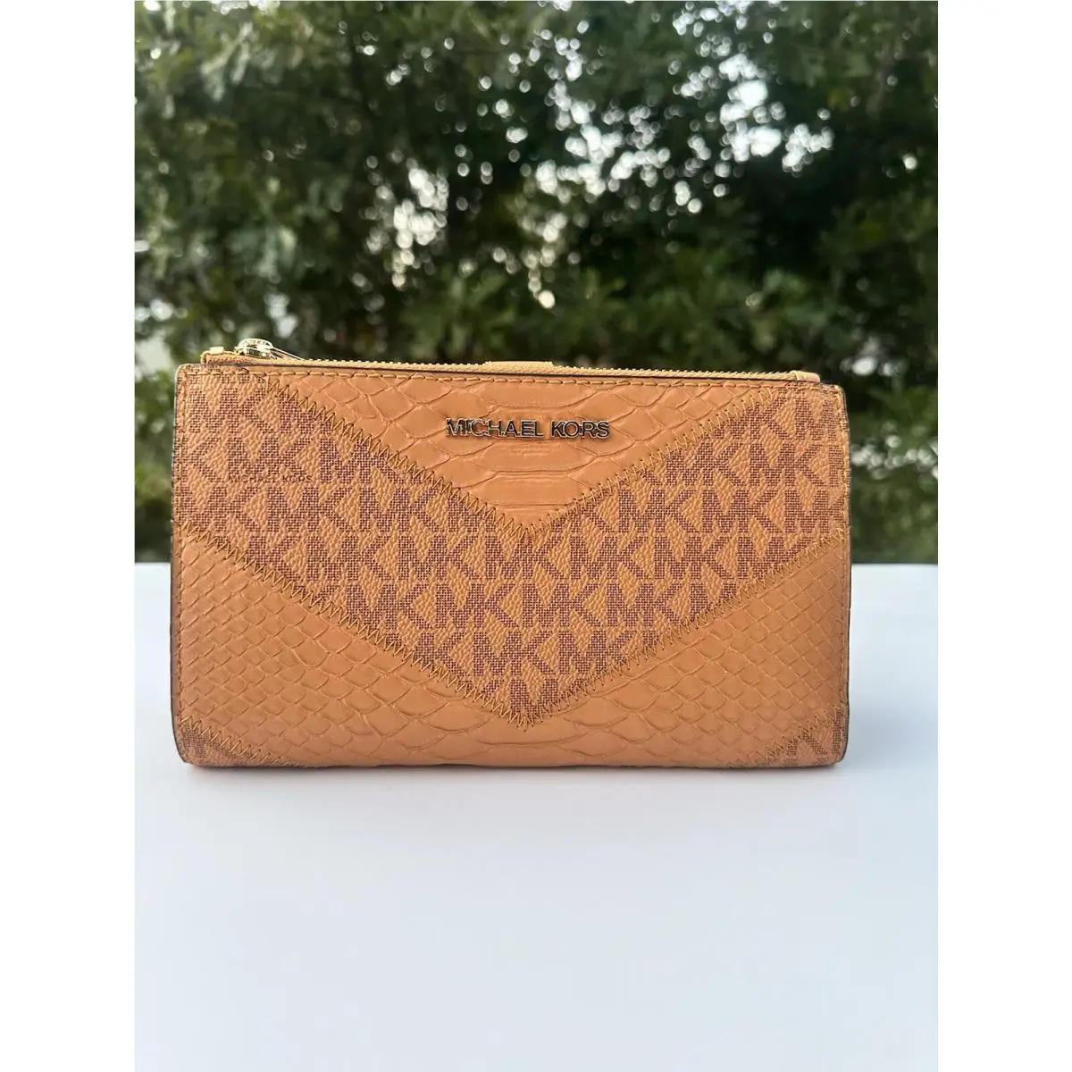 Michael Kors Jet Set Travel Large Wallet Mk Logo Double Zip Wristlet