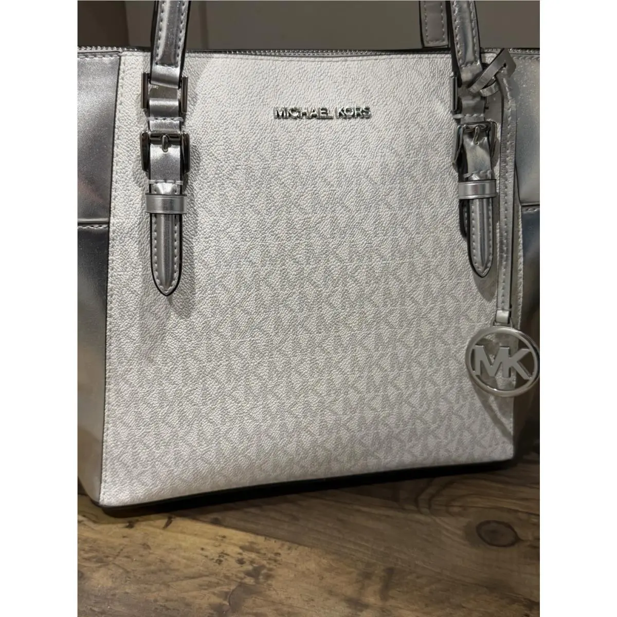 Michael Kors Charlotte Large Signature Logo and Metallic Tote Bag
