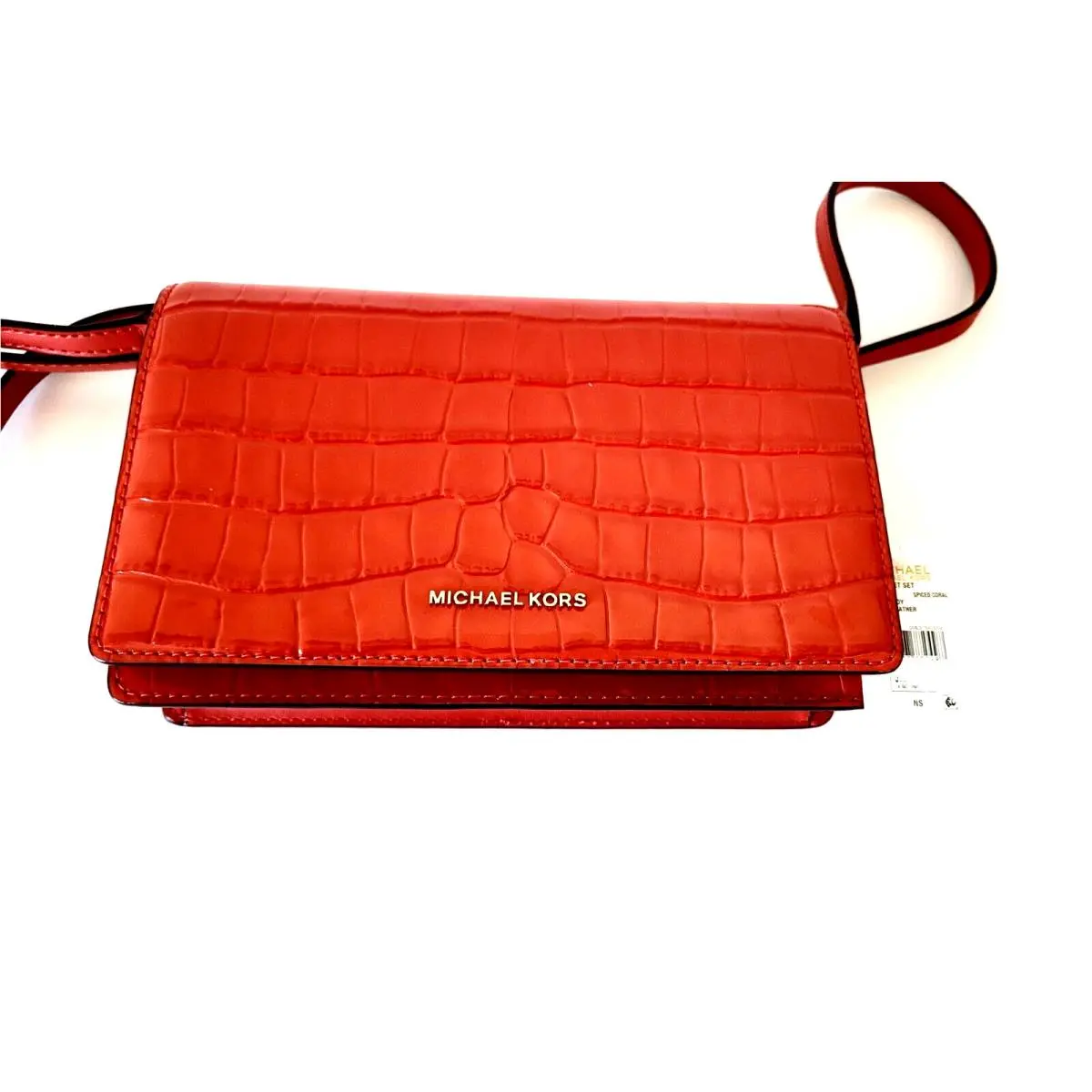 Michael Kors Medium Flap Embossed Leather Crossbody Coral