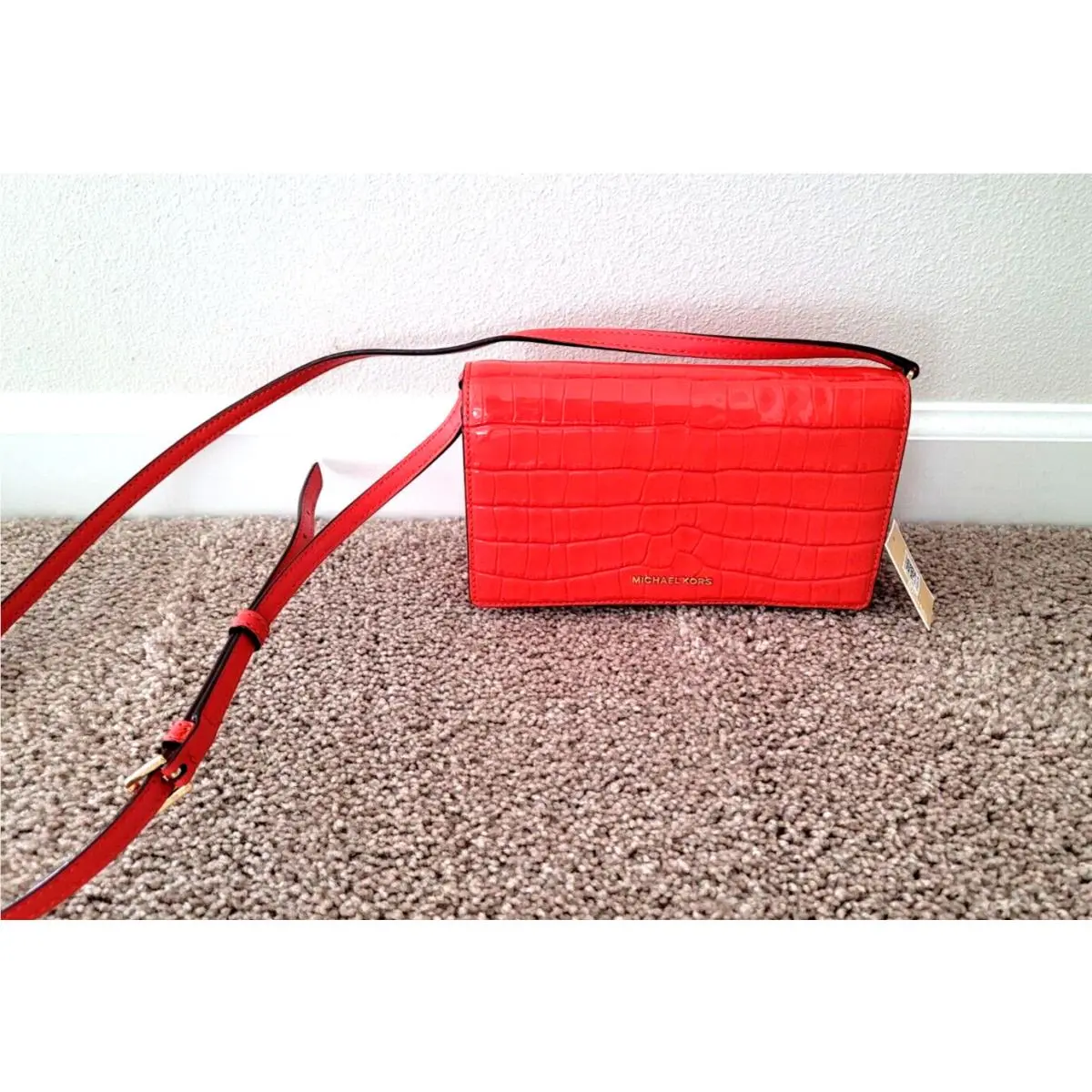 Medium Flap Embossed Leather Crossbody Coral by Michael Kors