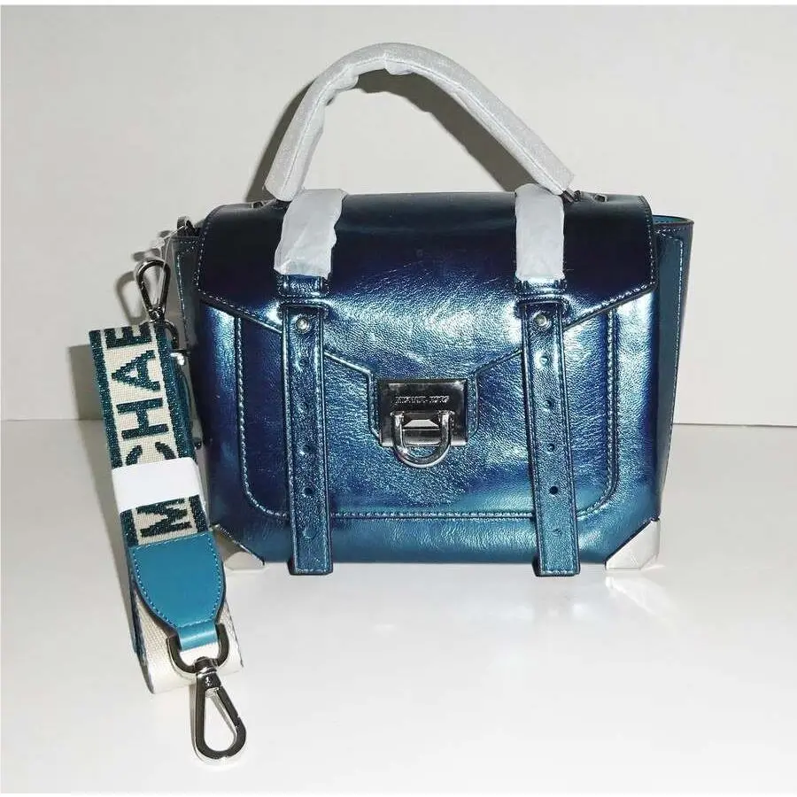 Michael Kors Manhattan Medium Satchel Shoulder/crossbody Bag Metallic Teal