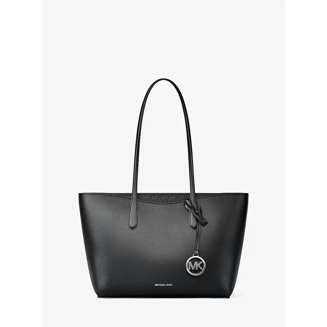Michael Kors Arden Large Pebble Leather Top-zip MK Signature Tote Bag Black