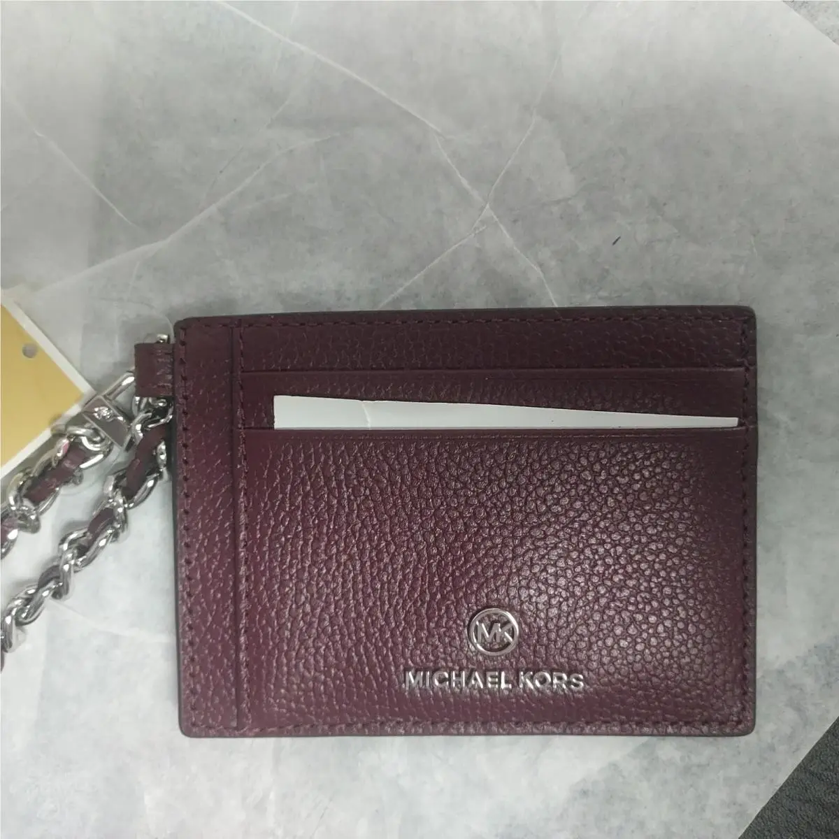 Michael Kors Leather Jet Set Charm Small ID Chain Card Holder Merlot