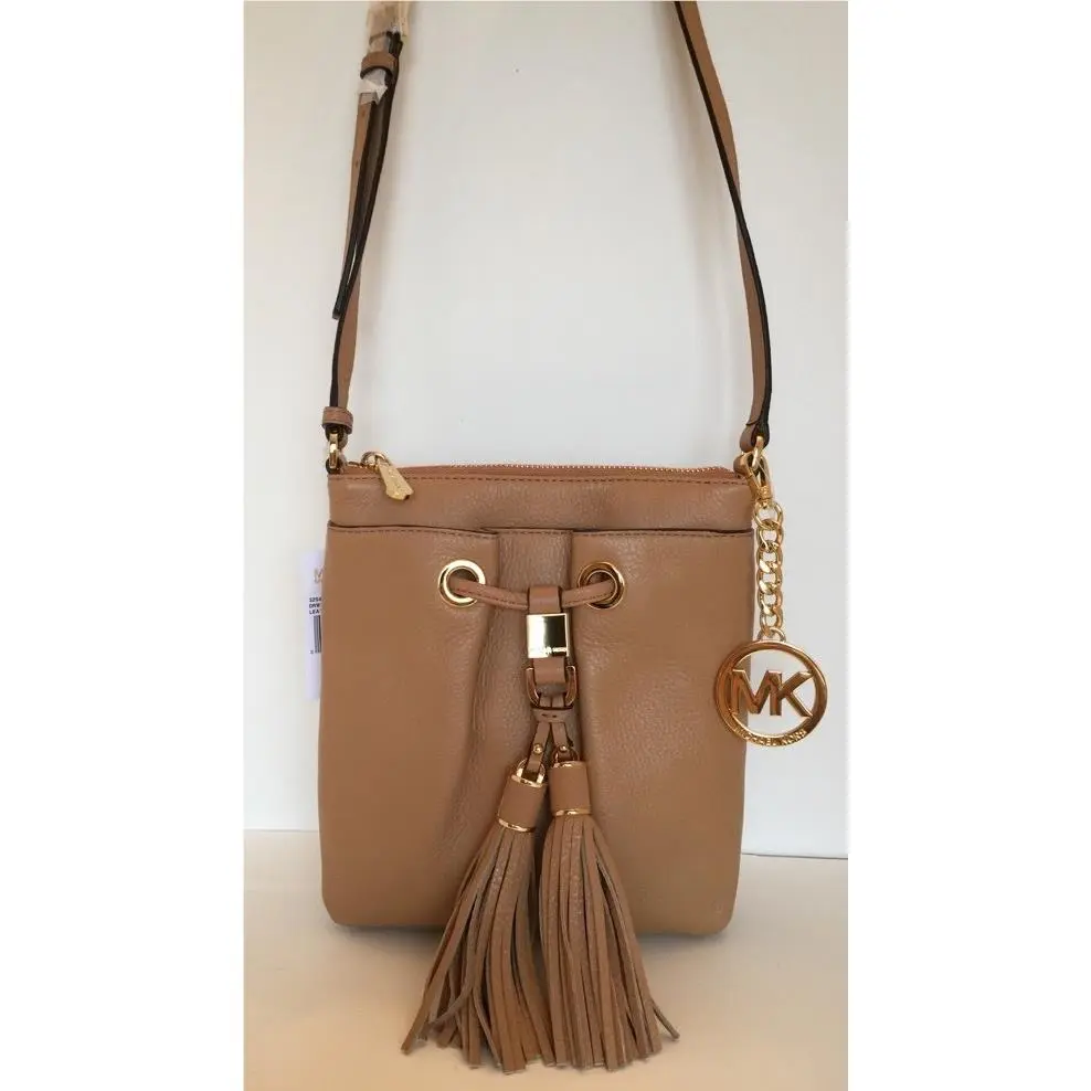 Michael Kors Drawstring Tassel Cross Body Messenger Handbag In Satin Leather