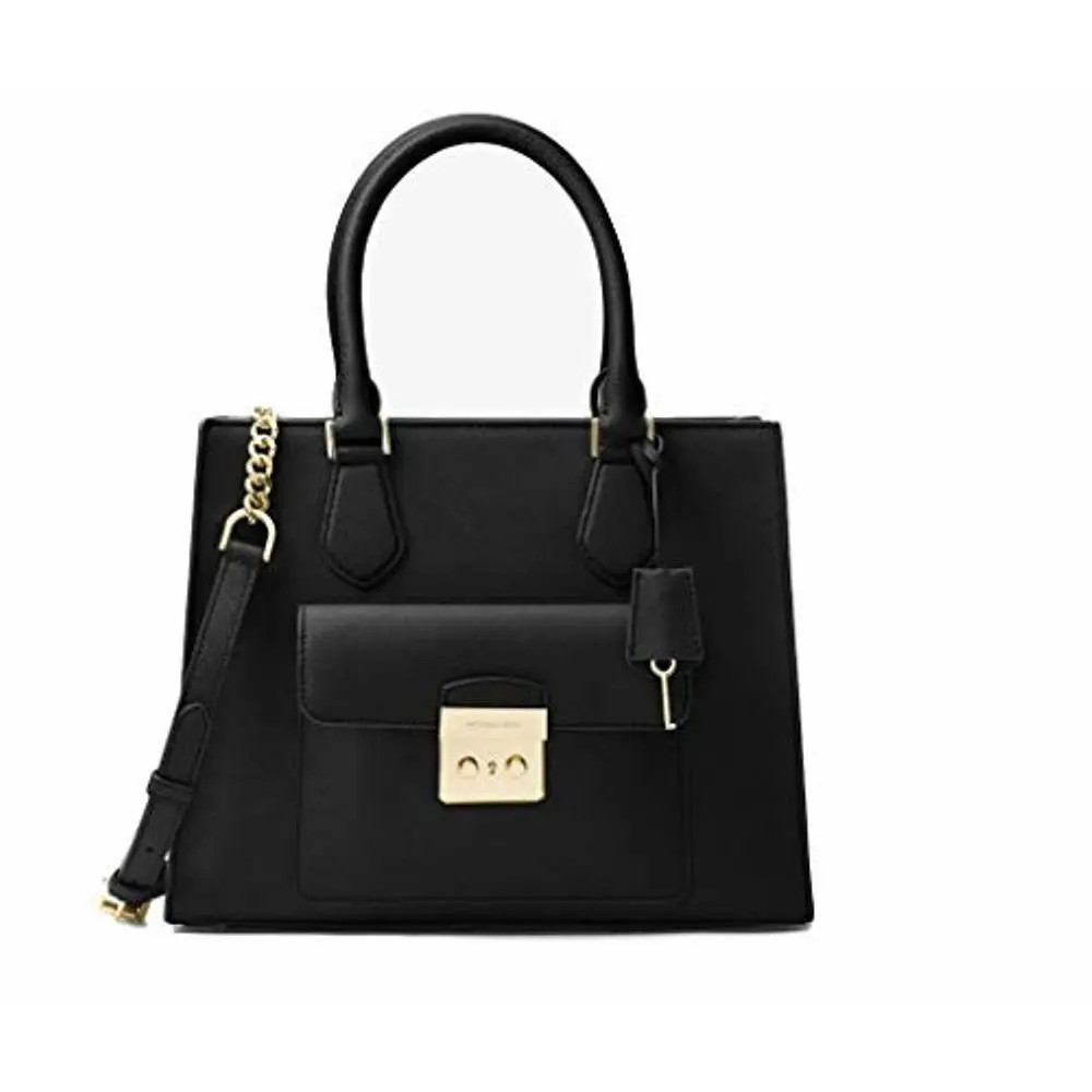 Michael Kors Bridgette Saffiano Leather Chain Link MD EW Tote in Black
