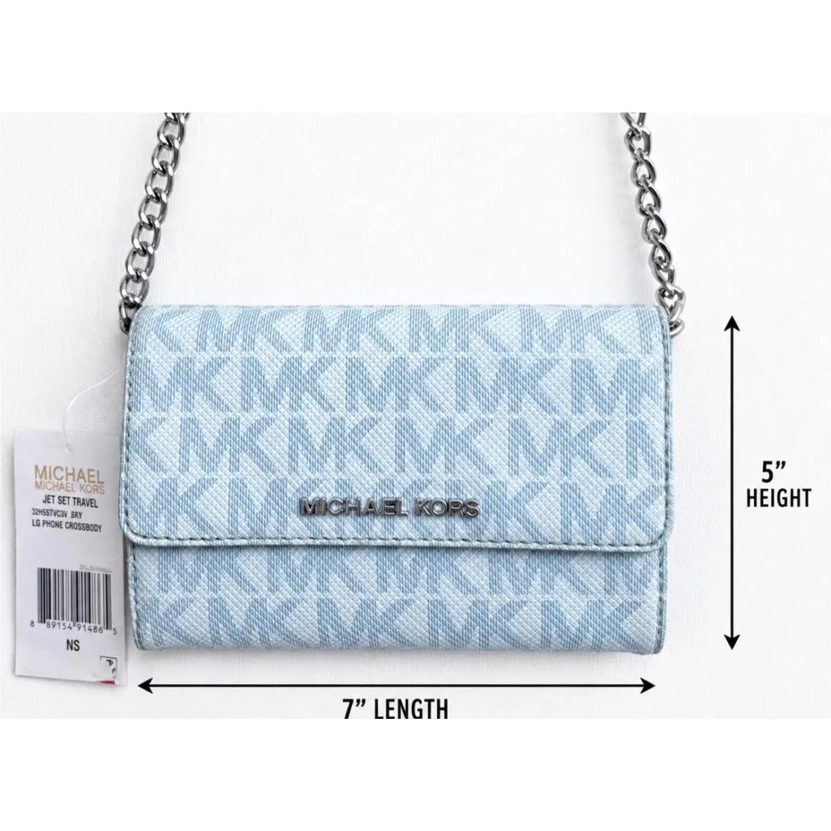 Michael Kors Jet Set Travel LG Phone Crossbody Bag Sky Blue MK Logo Wallet