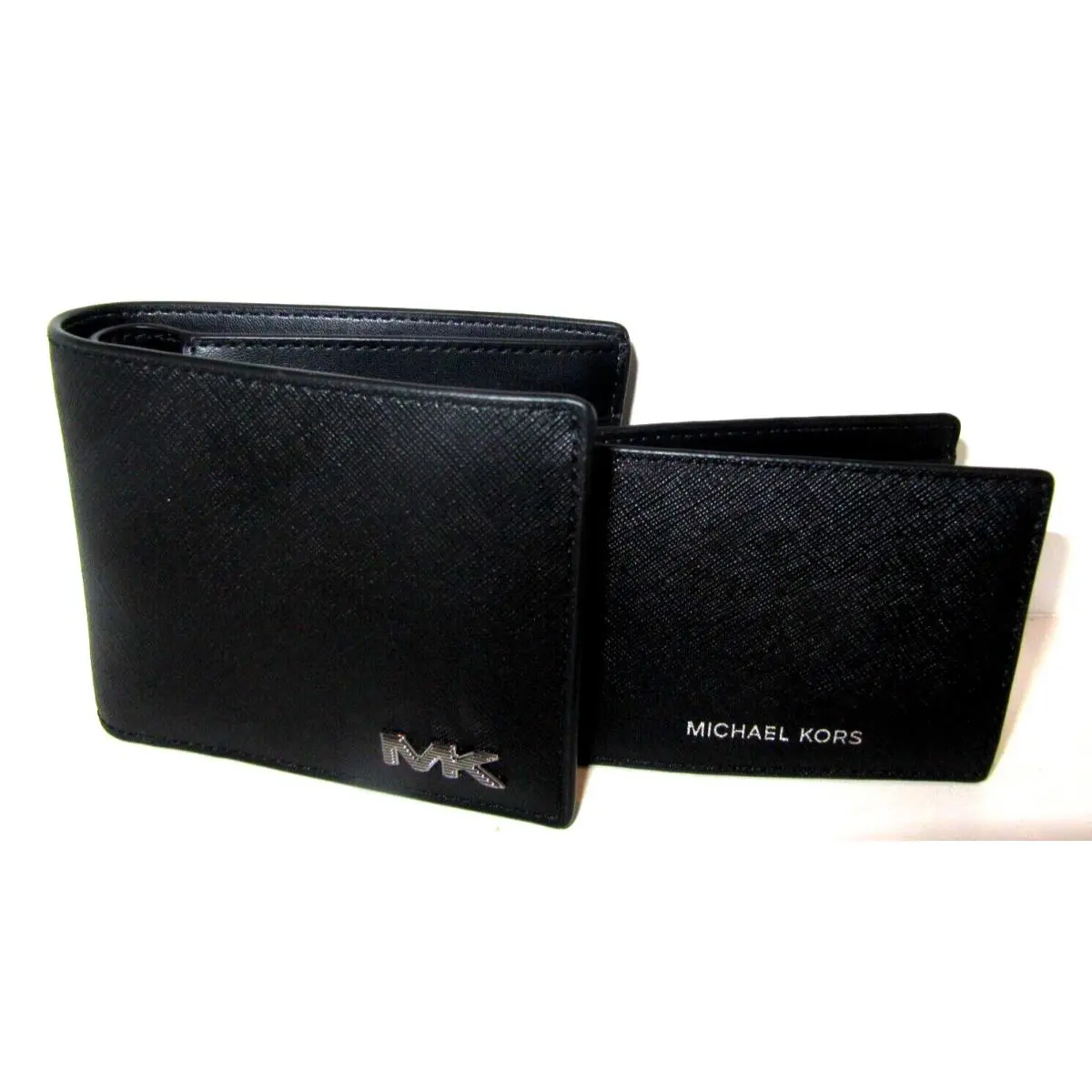 Michael Kors Rivington Black Men`s Leather 2 Piece Billfold Pass Case Wallet