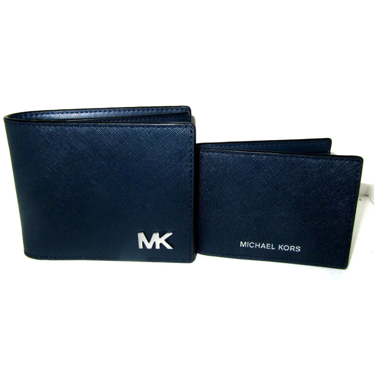 Michael Kors Cooper Navy Men`s Leather Two Piece Billfold Pass Case Wallet