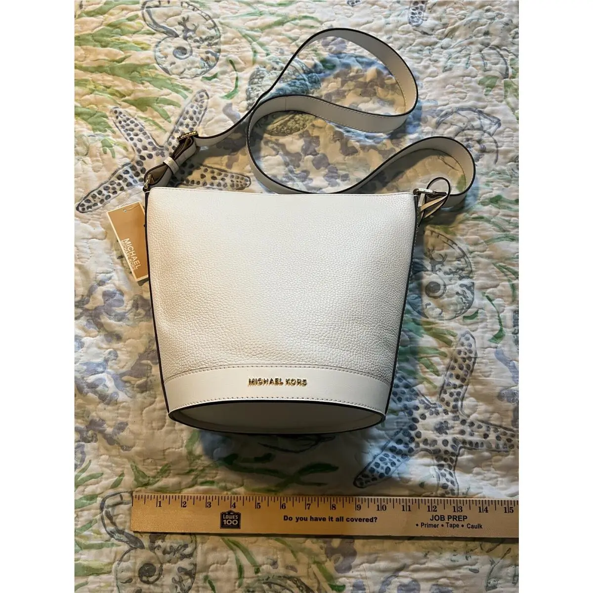 New. Michael Kors Townsend White Pebbled Leather Bucket Bag