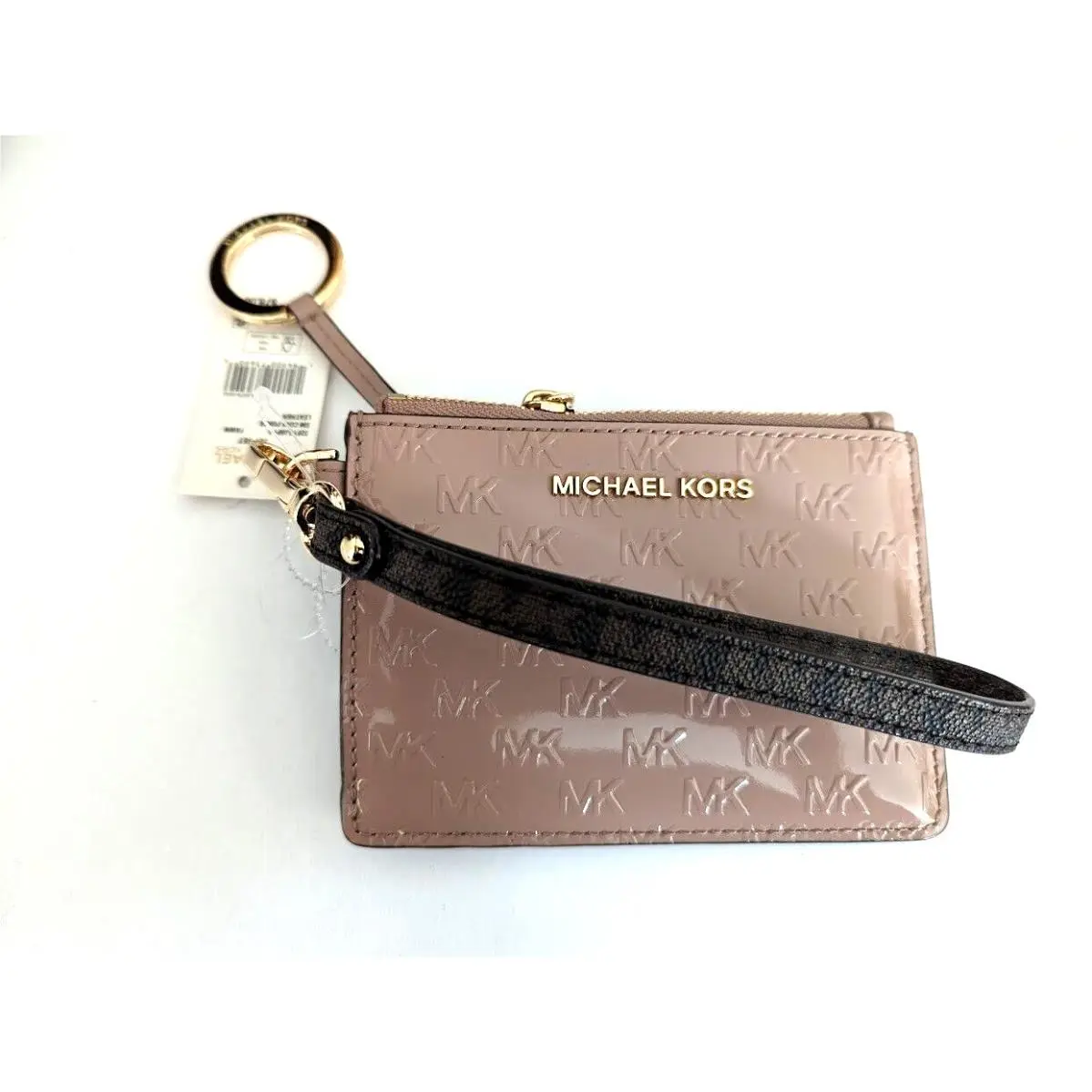 Michael Kors Small Logo Coin Purse Wristlet Wallet Leather Fawn