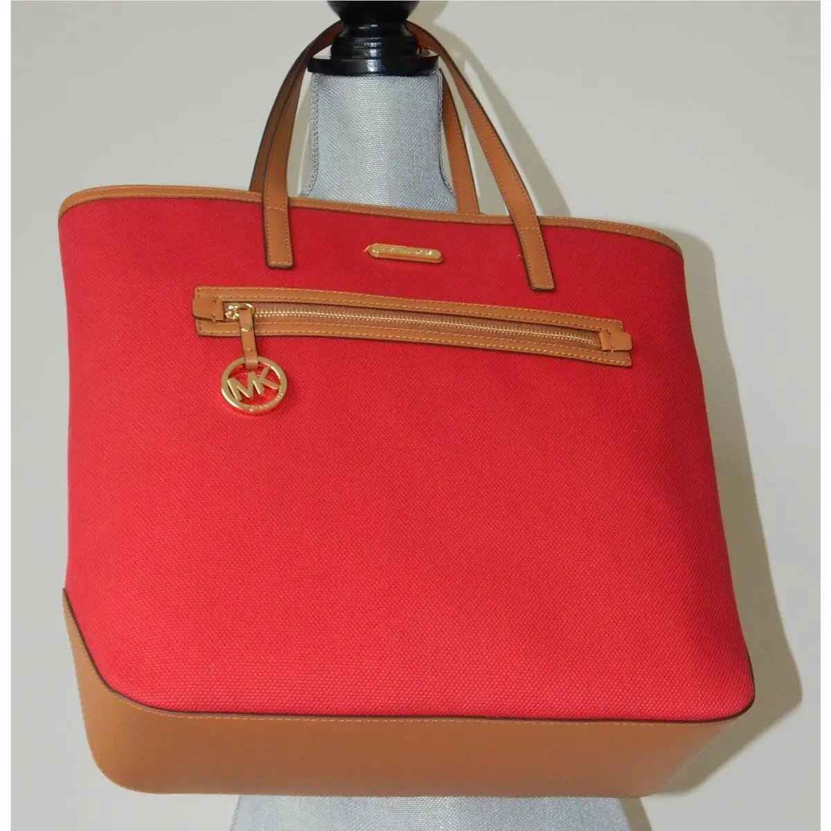 Kempton Canvas Leather Details Large Tote Shoulder Bag Red by Michael Kors