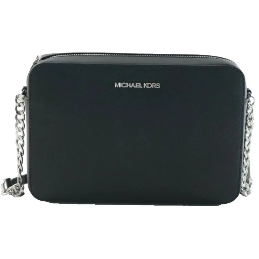 Michael Kors Jet Set Large EW Crossbody Leather Bag Black/silver NWT$378.00