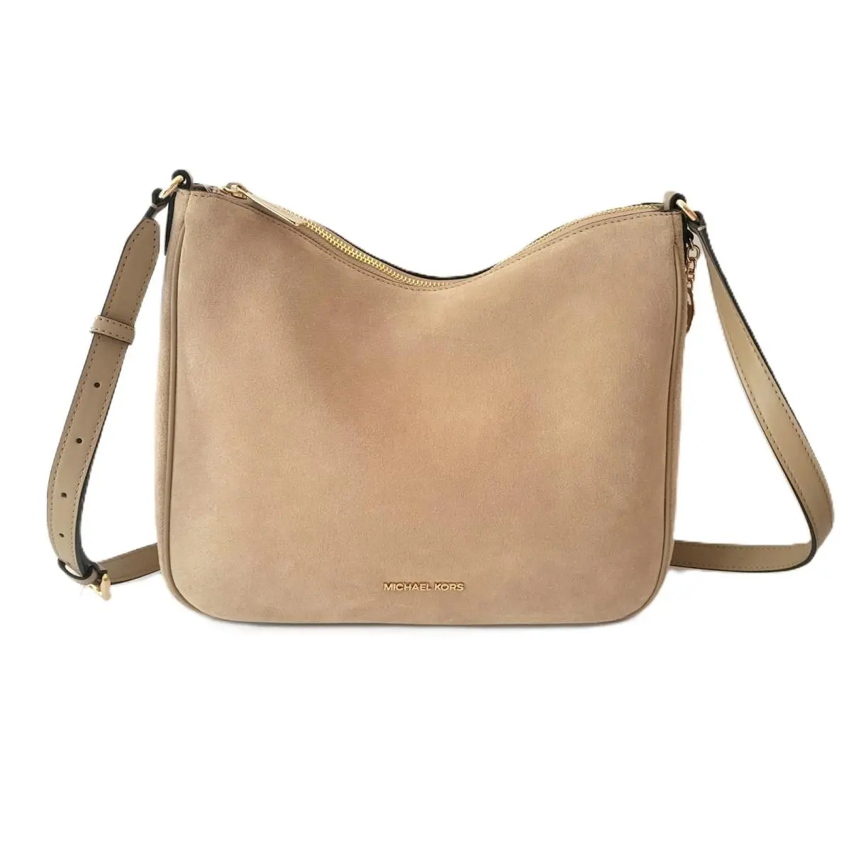 Michael Kors Nayla Medium Messenger Crossbody Handbag Camel Suede Leather