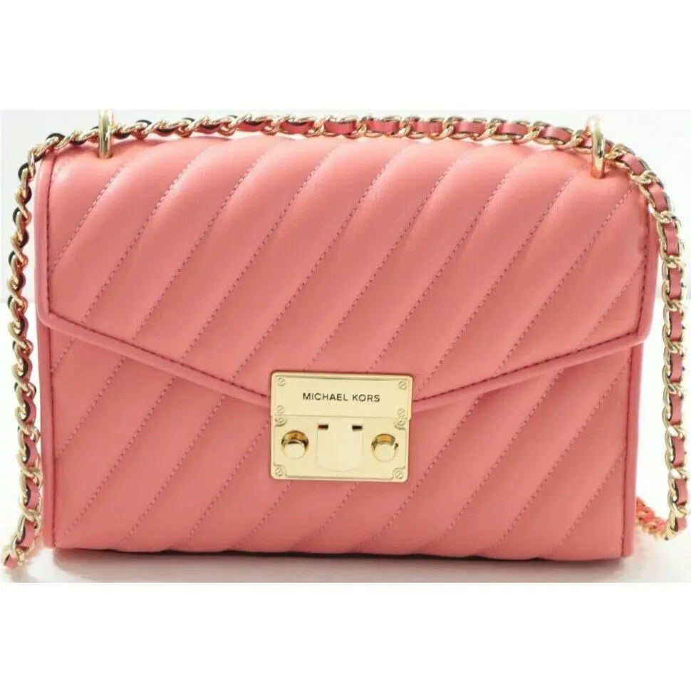 Michael Kors Rose Medium Vegan Leather Flap Crossbody Bag Grapefruit NWT$478.00