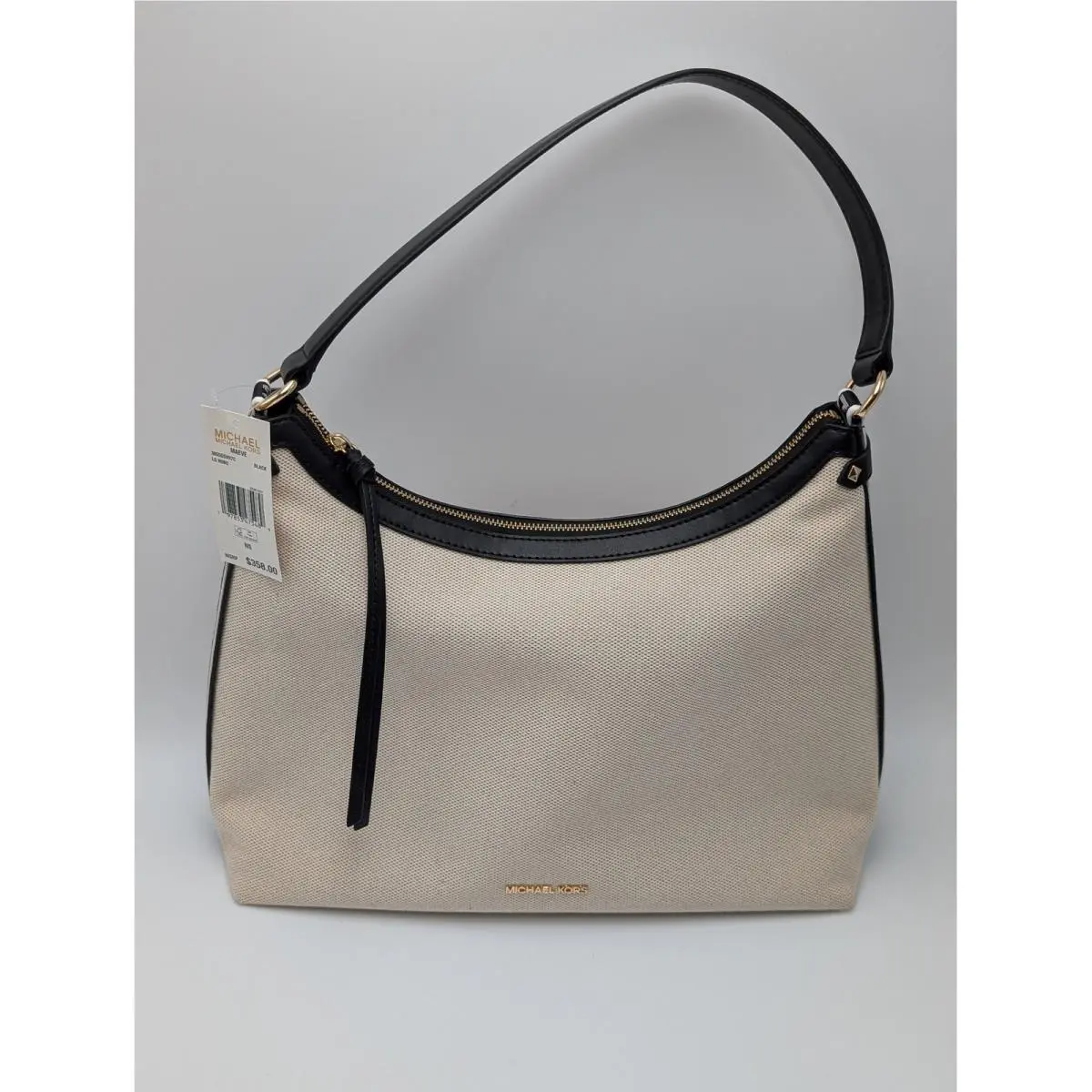 Michael Kors Hobo Bag Womens NS Black Maeve LG Hobo Canvas Leather