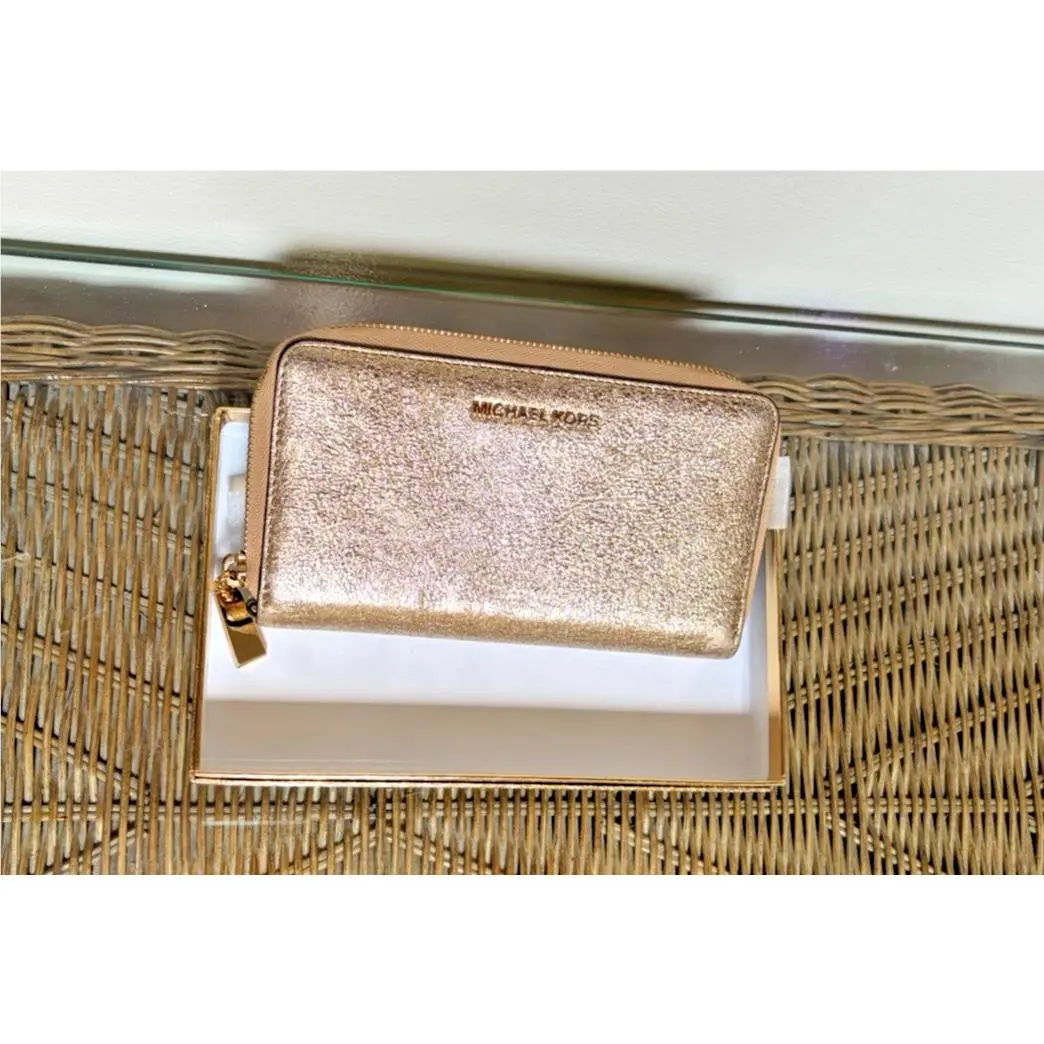 Michael Kors Continental Zippy Wallet Metallic Gold