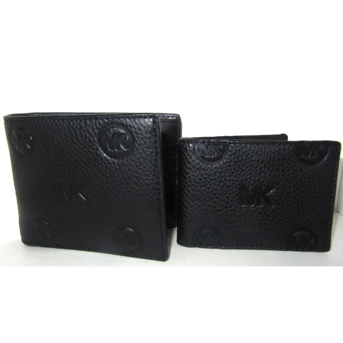 Michael Kors Cooper Black Men`s Leather Embossed MK Billfold Pass Case Walletnwt