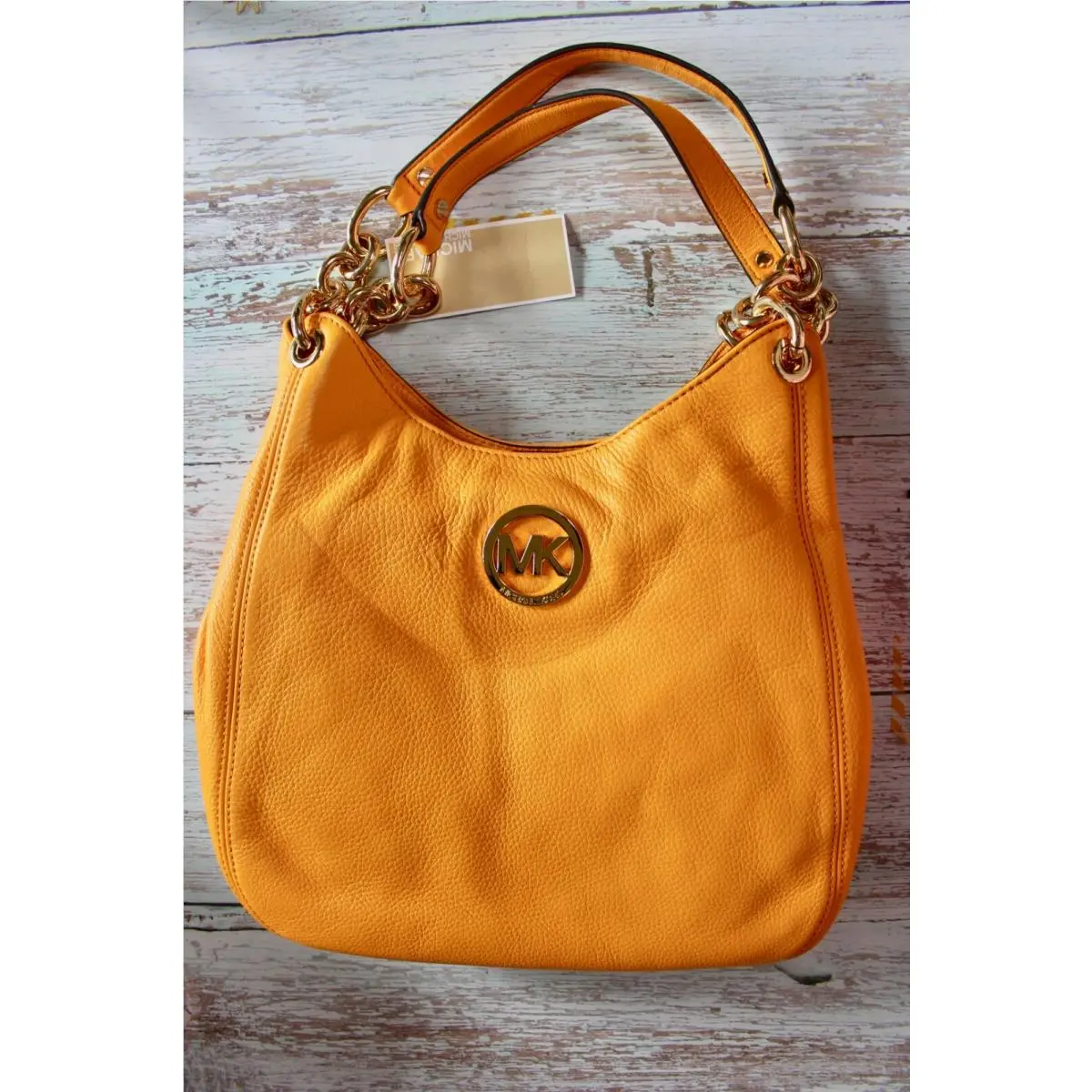 Michael Kors Fulton Chain Medium Shoulder Tote Vintage Yellow