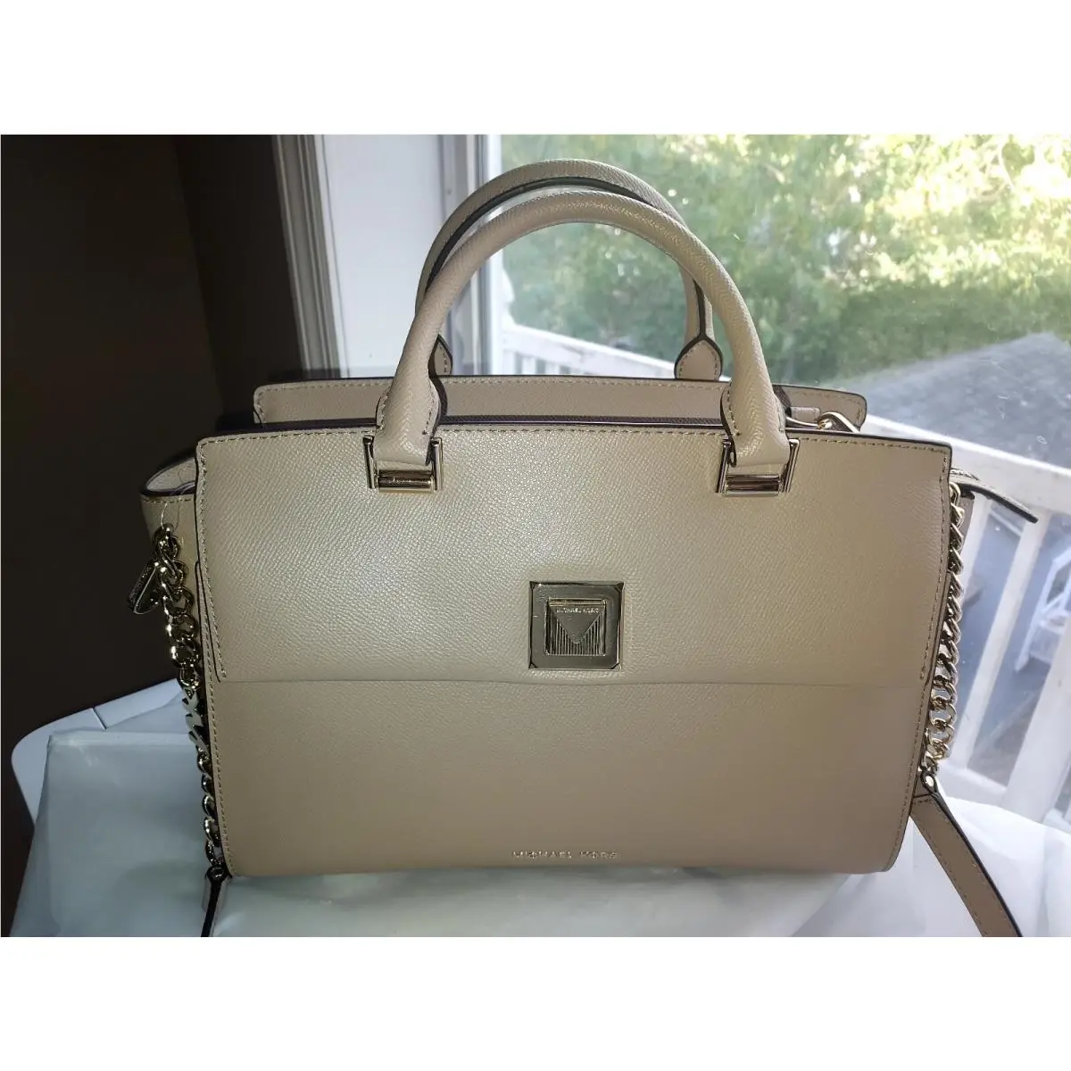 Michael Kors Sylvia Medium Top Zip Truffle Leather Satchel Shoulder Bag