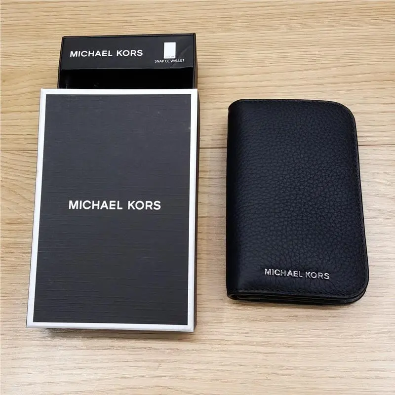 Michael Kors Wallet Womens Black Bifold Leather Hudson Snap Gift Box