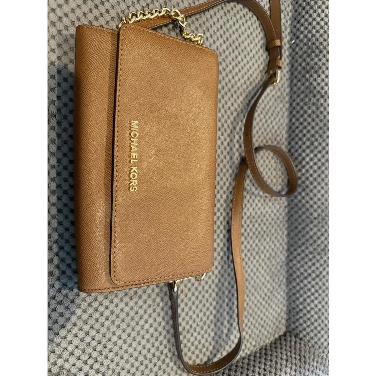 Michael Kors Jet Set Brown Leather Travel Large Phone Crossbody Purse-new