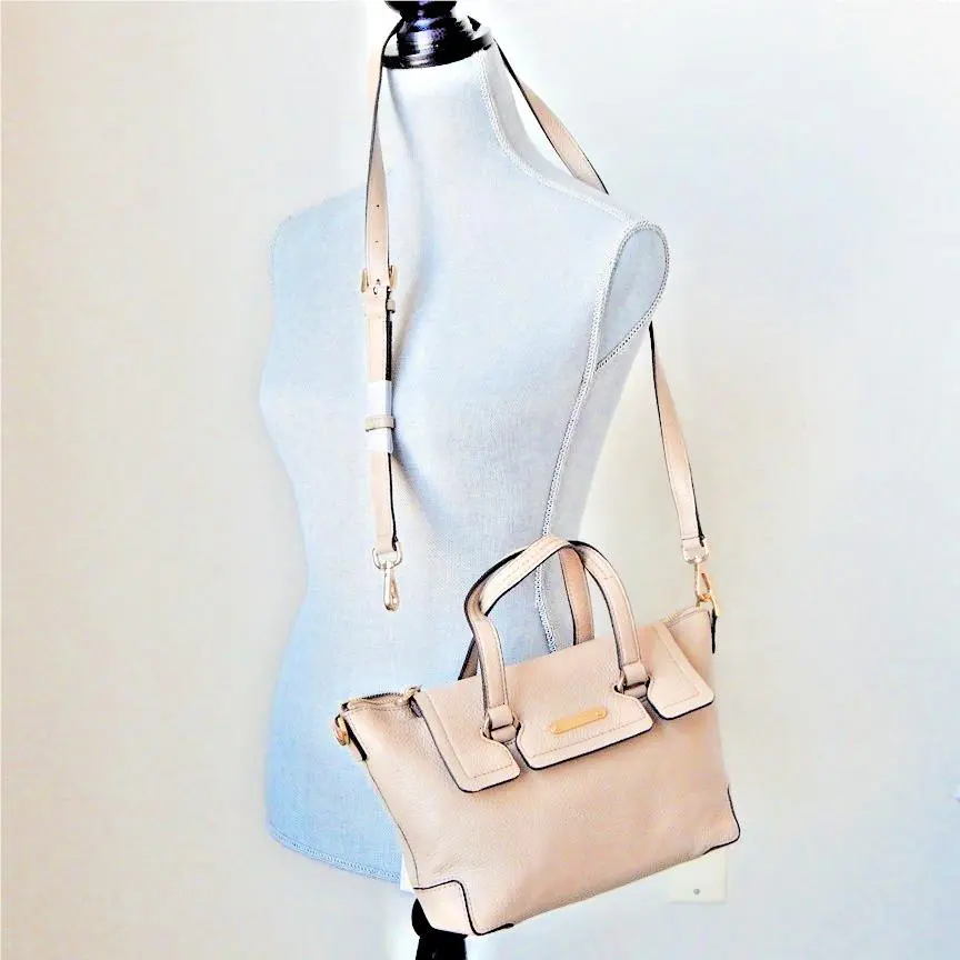 Michael Kors Mackenzie Leather Top Zip Satchel Crossbody Bisque Bag