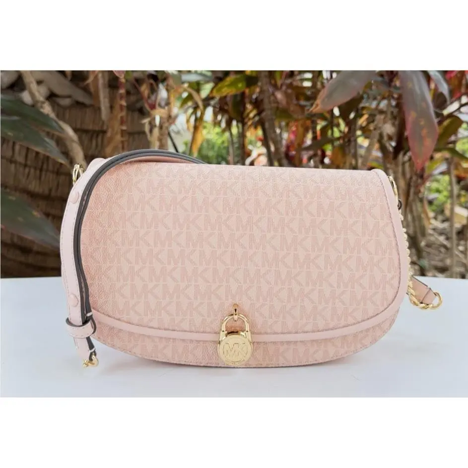 Michael Kors Mila Medium Flap Shoulder Crossbody Bag Clutch MK Powder Blush