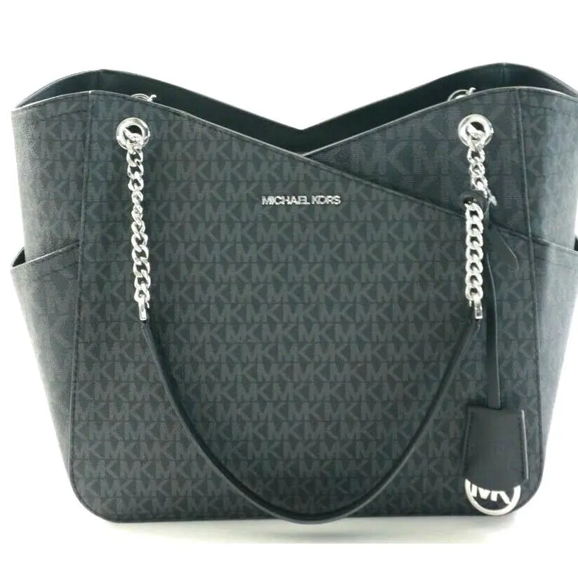 Michael Kors Jet Set Travel Large X Chain Shoulder Leather Tote Pvc Black