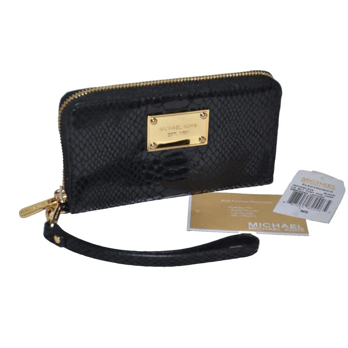 Michael Kors Multifunction Case Wristlet - Black Embossed Leather