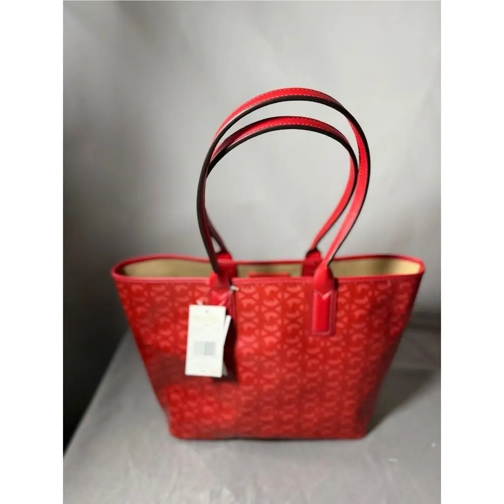 Michael Kors Jodie MD Tote Flame Red Monogram Leather Shoulder Bag