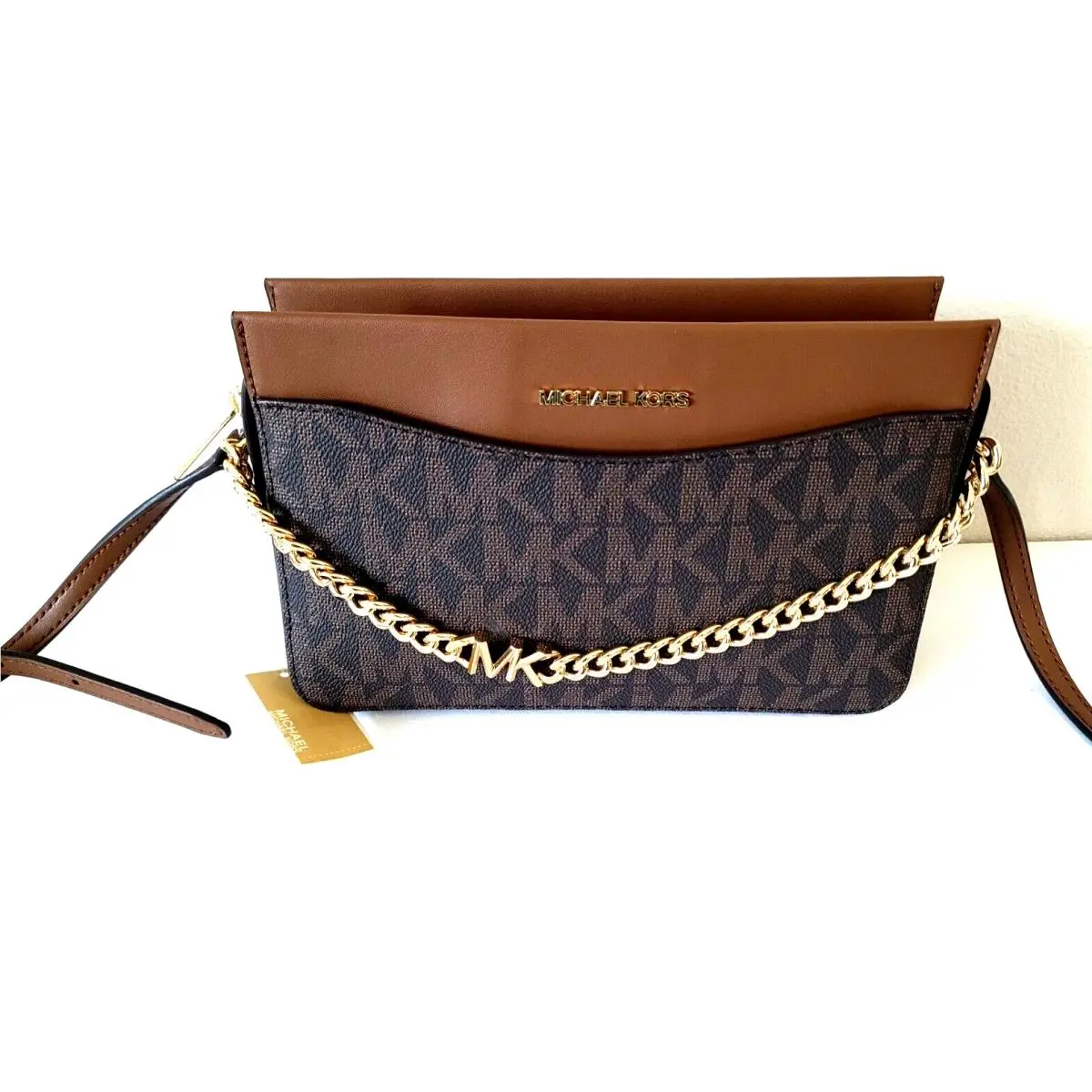 Michael Kors Jet Set Convertible Chain Logo Shoulder Crossbody Brown