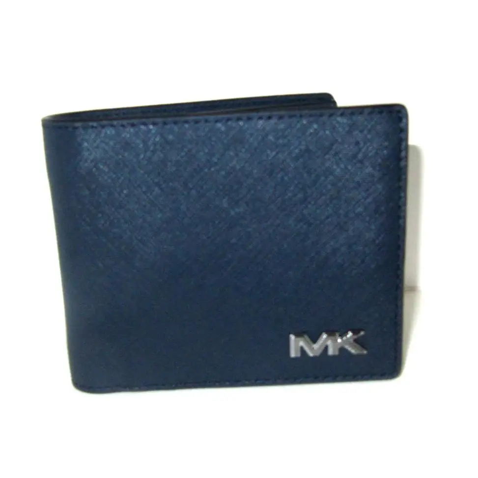 Michael Kors Cooper Navy Men`s Leather 2 Piece Billfold Pass Case Wallet NWT$198