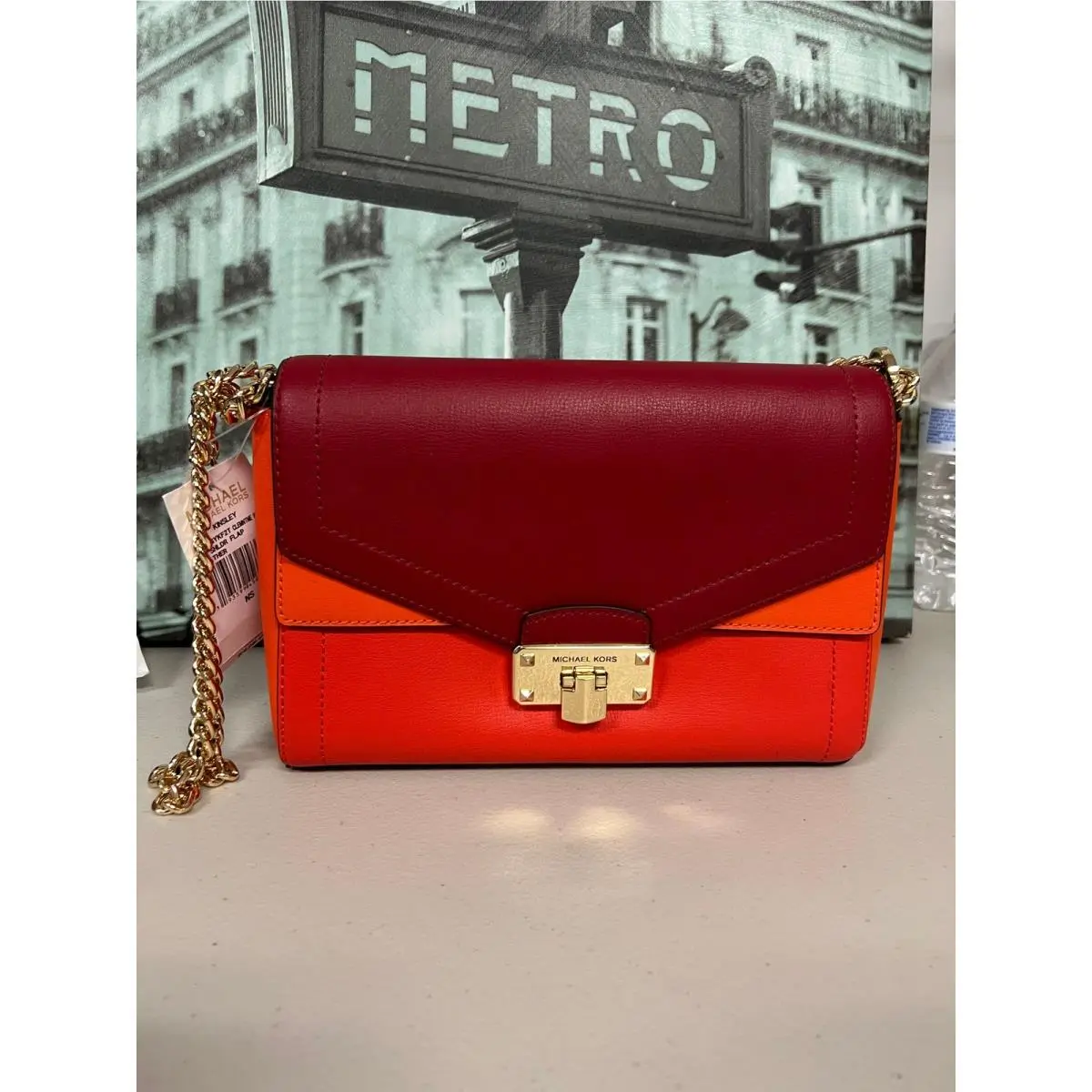 Michael Kors Kinsley 35S0GYKF2T Medium Flap Shoulder Bag In Clementine Multi