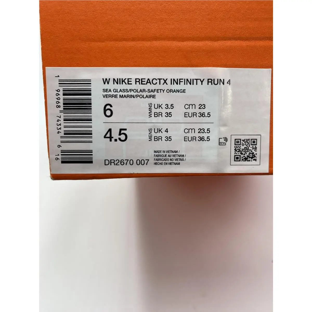 Nike shoes - Nike ReactX Infinity Run 4 - DR2670 007 - Sea Glass/Polar-Safety Orange (UPC: 196968743346) 6