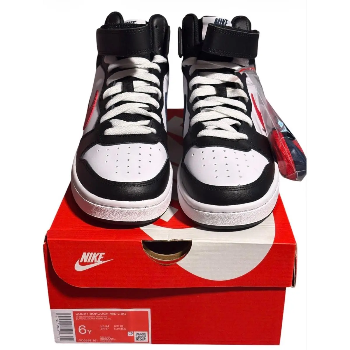 Nike Court Borough Mid 2 BG White University Red Black Blue Size 6Y DO5889 161