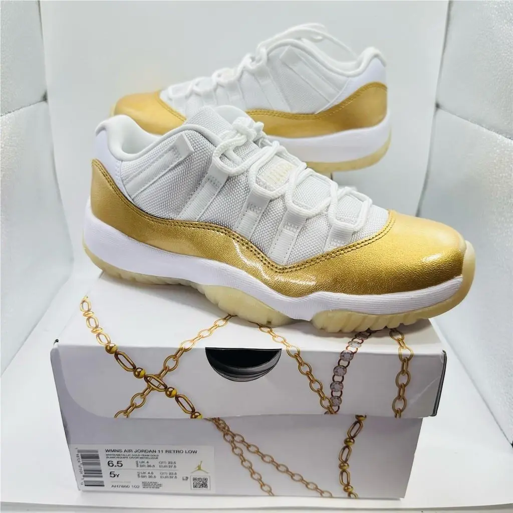 Air Jordan 11 Retro Low Mother`s Day Women`s Sneakers White Gold Size 6.5