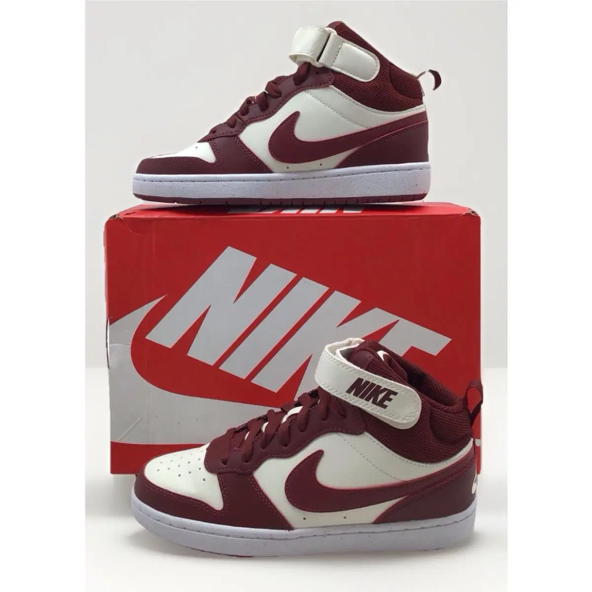 Nike Big Kids GS Shoes Court Borough Mid 2 Soft Pearl/ Dark Team Red Size 5Y