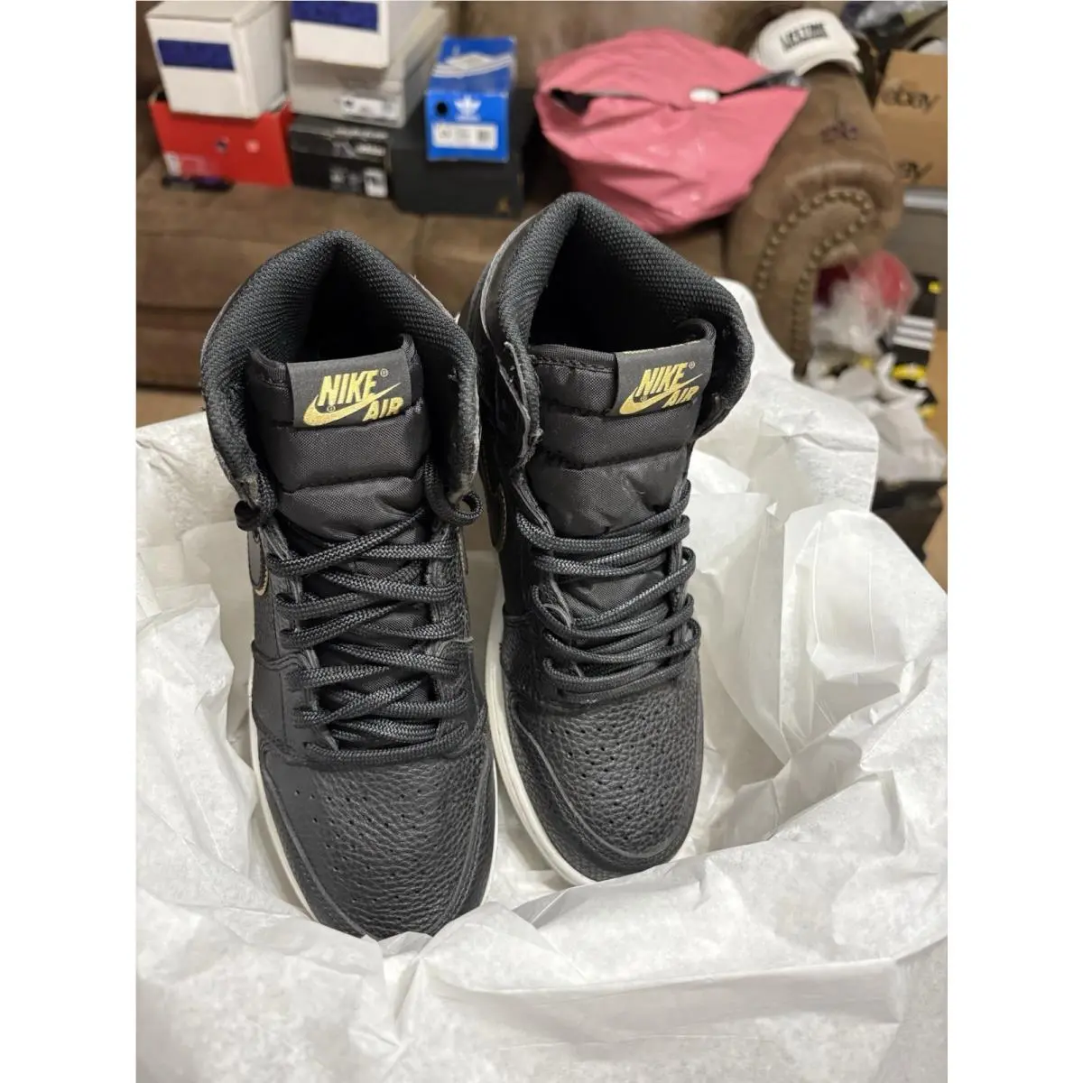 Nike Air Jordan 1 Retro High Retro Highog BG 575441-031 Black Gold Edition sz6y